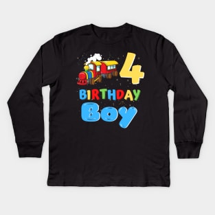 4 Year Old Boy Trains Lover Birthday Gift Kids Long Sleeve T-Shirt